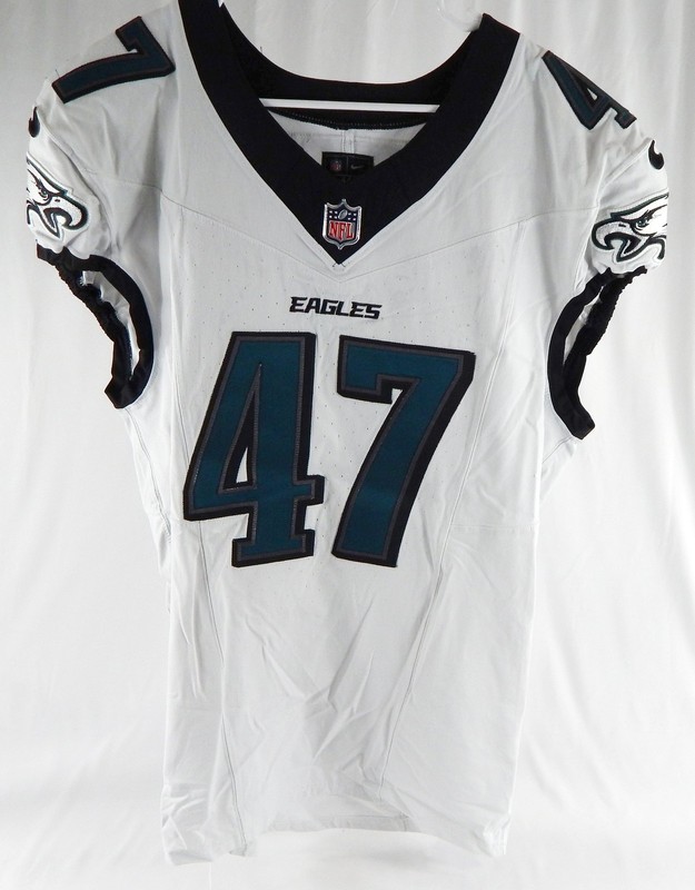 2024 Philadelphia Eagles Charley Hughlett #47 Game Used White Jersey 44 956
