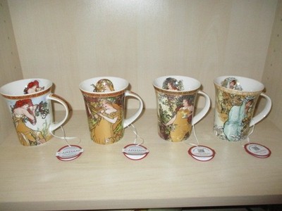 Alfons Mucha 4 schöne Tassen Becher Jahreszeiten Carmani Art Gallery 350ml