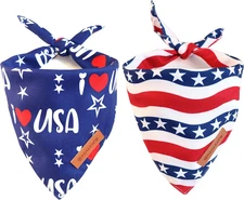 4th of July Bandanas 2 Pack, Triangle Reversible American Flag Pet Patriotic Sca