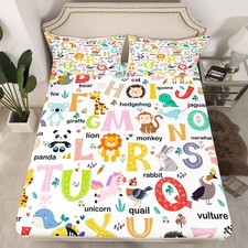 ABC Alphabet Bedding Set Twin Size for Boys Girls, Cartoon Animal Bed Sheet S...