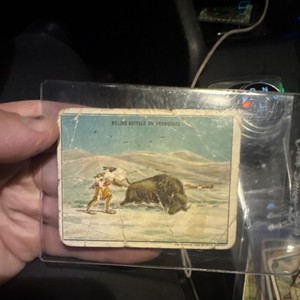 Hassan Oriental Cork Tip Cigarettes Tobacco Card Killing Buffalo on Snowshoes