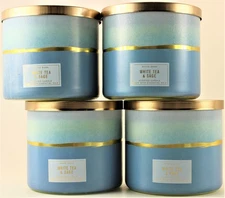 QTY 4 Bath & Body Works White Barn WHITE TEA & SAGE 3 Wick 14.5Oz Scented Candle