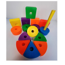 Vintage Fisher Price Stacking Shape Sorting Blocks Set Multicolor 50s-60s