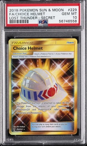 2018 POKEMON SUN & MOON LOST THUNDER SECRET #229 FULL ART/CHOICE HELMET PSA 10