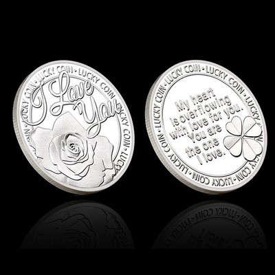 Love You Lucky Coin Rose Clover Romantic Gift Anniversary Valentine Gift