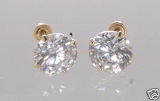 14k Yellow Gold Clear CZ Stud Earrings Bolita Screwbacks Round Basket Zirconia
