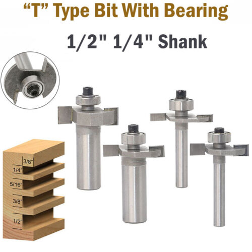 1/2 1/4" T Bearings Router Bit Matched Tongue Groove Trim Biscuit Joiner Cutter - Foto 1 di 28