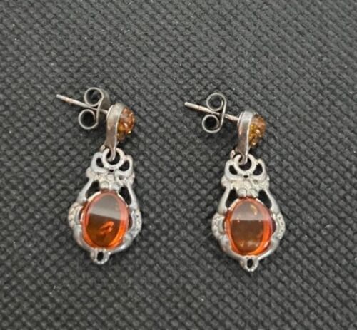 Orecchini vintage a goccia ambra del Mar Baltico con incastonatura in argento sterling in scatola - Foto 3 di 4