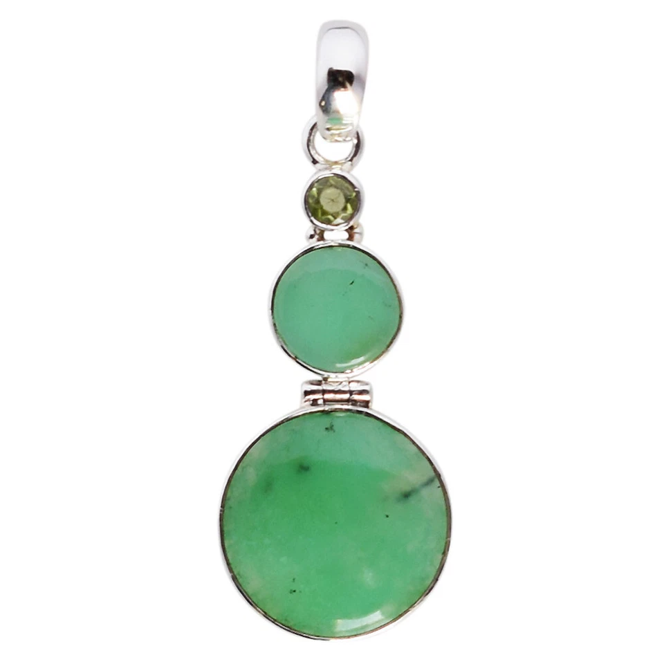 925 Sterling Silber Echt Chrysopras Edelstein Anhänger Peridot Edler Schmuck - Bild 2 von 4