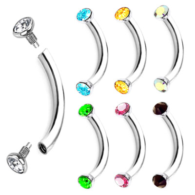 2pc Steel Curved Barbell Internal Thread Eyebrow Ring Navel Lip Ear Stud 6-14mm