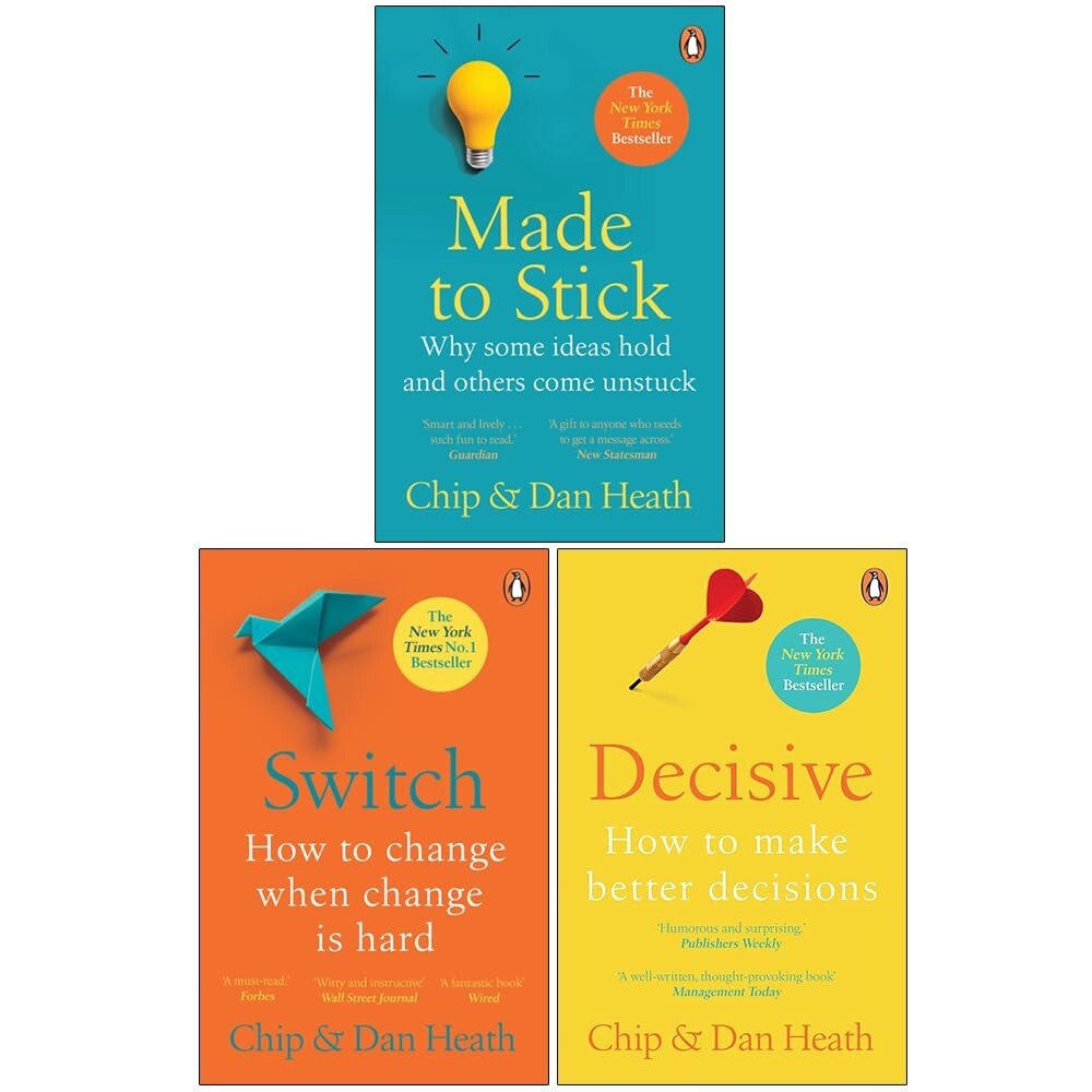 Dan and Chip Heath 3 Books Collection Set Switch, Made to Stick, Decisive
