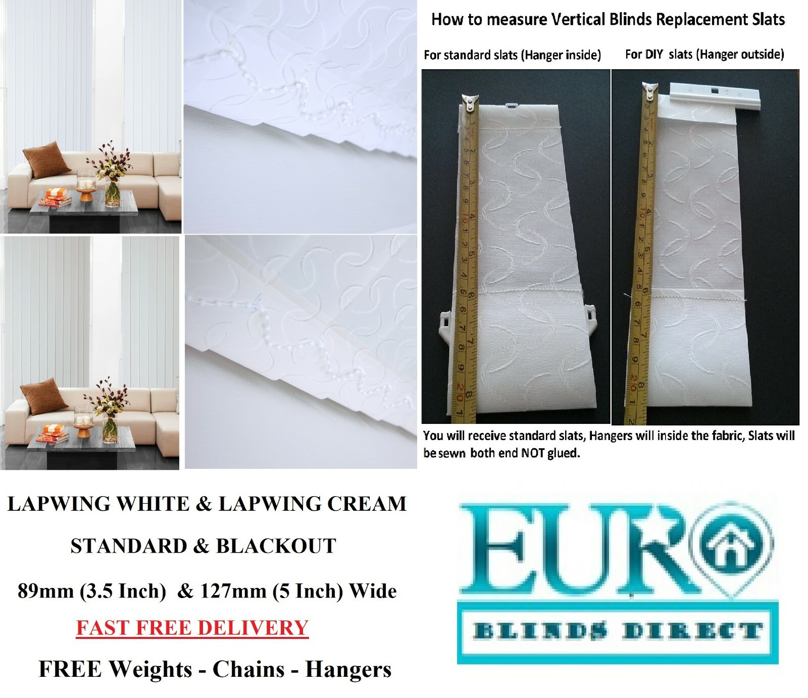 Lapwing Design Vertical Blind Replacement Slat / Louvre 89mm & 127mm (3