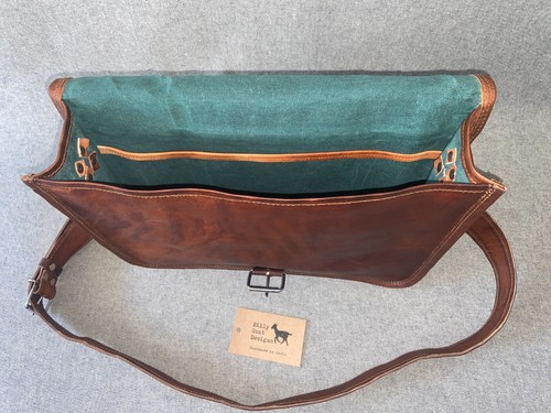 Leather Bag 15" wide Satchel S15R Laptop Buckle Vintage Sam Road Bags - Picture 4 of 6
