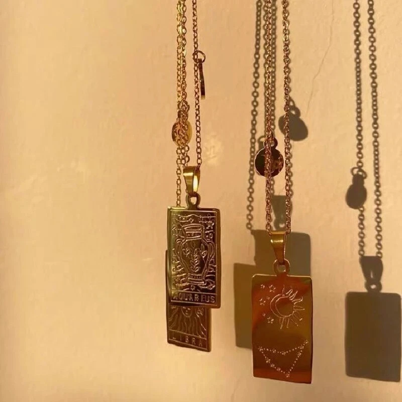 Collar Zodiaco Chapado en Oro 18K Acero Inoxidable Cuadrado Rectángulo Horóscopo Regalo Foto 4 de 4