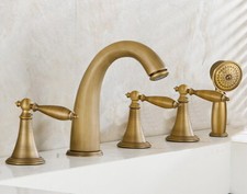 Antique Brass Widespread Roman Bath Tub Faucet Hand Spray Shower Tap Set 2tf036