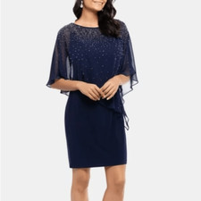 XSCAPE Navy Beaded Kimono Sleeve Jewel Neck Cocktail Sheath Dress size 4 new NWT