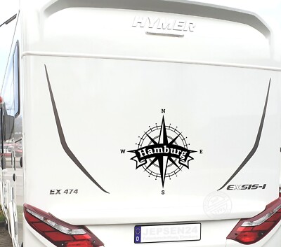 Aufkleber Windrose Hamburg 50cm CW011A Kompass Bus LKW WomoWohnwagen Wand
