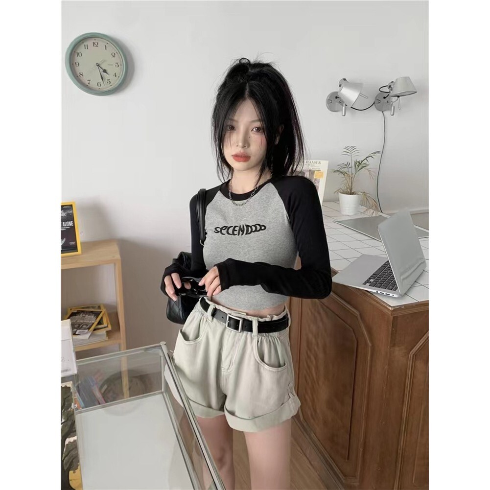 ALTRA T shirt vita alta retrò ricamata per donna manica lunga abbigliamento casual