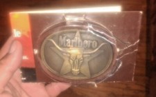 Vintage 1987 Marlboro Philip Morris Solid Brass Belt Buckle Longhorn Steer Bull