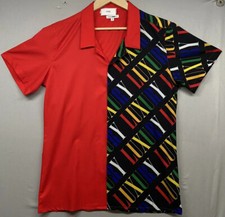 Fashion Nova Button Shirt Mens MEDIUM-Short Sleeve-Colorblock-Retro 90s Style