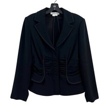 Kay Unger Black Pleated Gathered Waist Blazer Jacket Womens 8
