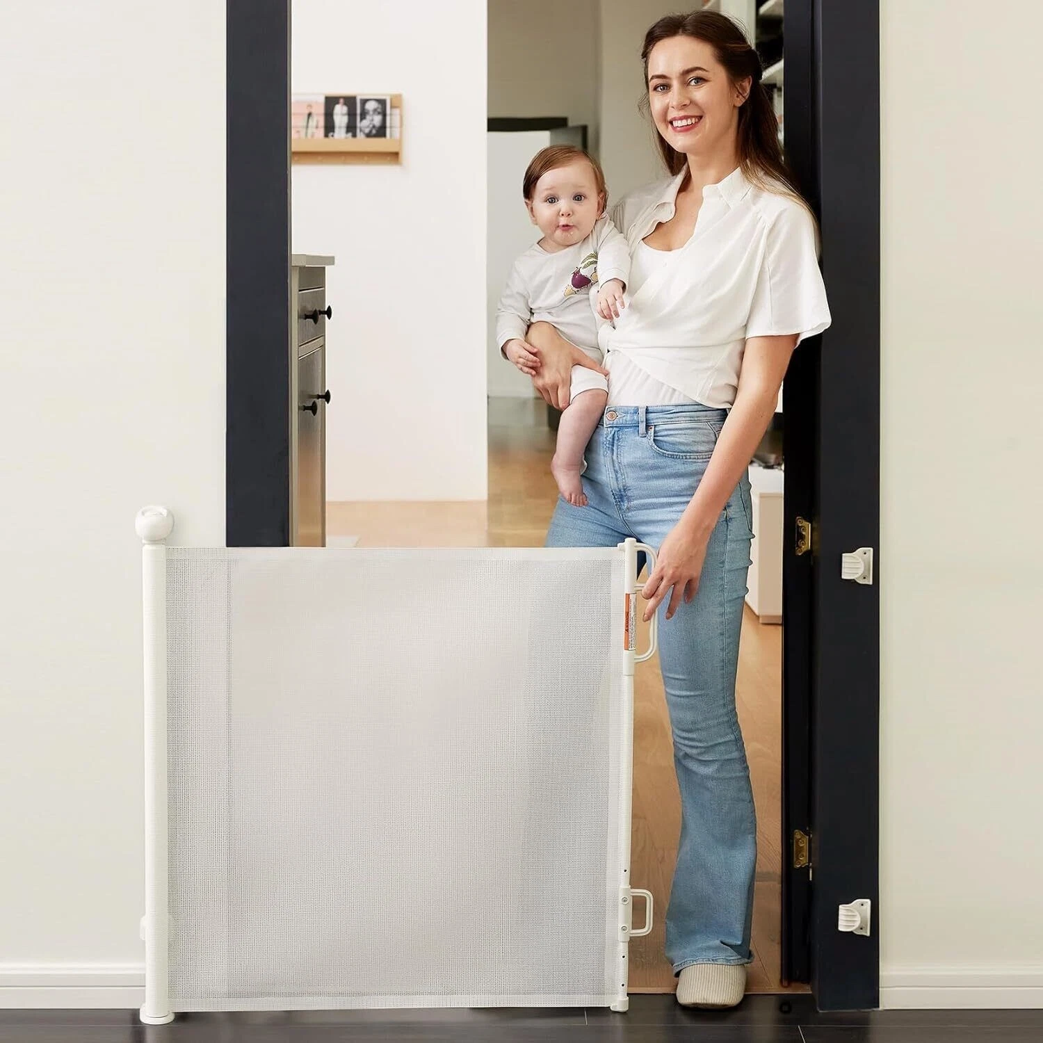 Retractable Baby Gate 34" Tall Expands to 54" Wide Indoor Outdoor White
