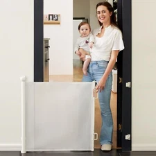 Retractable Baby Gate 34" Tall Expands to 54" Wide Indoor Outdoor White