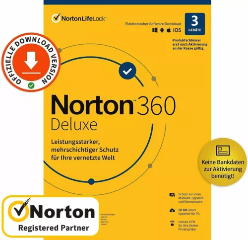 NORTON 360 Deluxe 2025 3 Geräte 1 Jahr | Internet Security AntiVirus | KEIN ABO