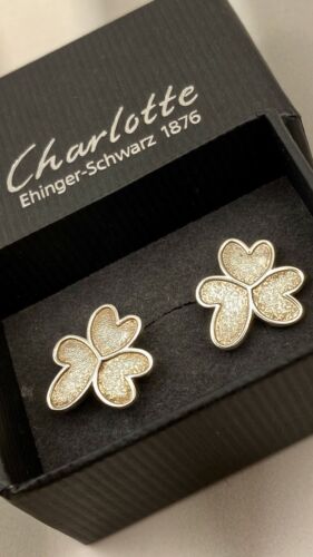 Ehinger Schwarz Schmuck Ohrringe Herz Klee Blume 925 Silber Ohrstecker Box - Bild 2 von 6