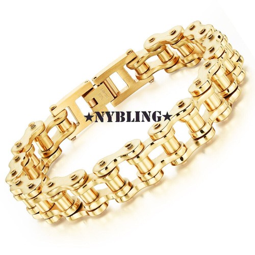 SOLID Stainless Steel Motorcycle Bike Chain Design Bracelet Men's Jewelry New - Picture 8 of 9