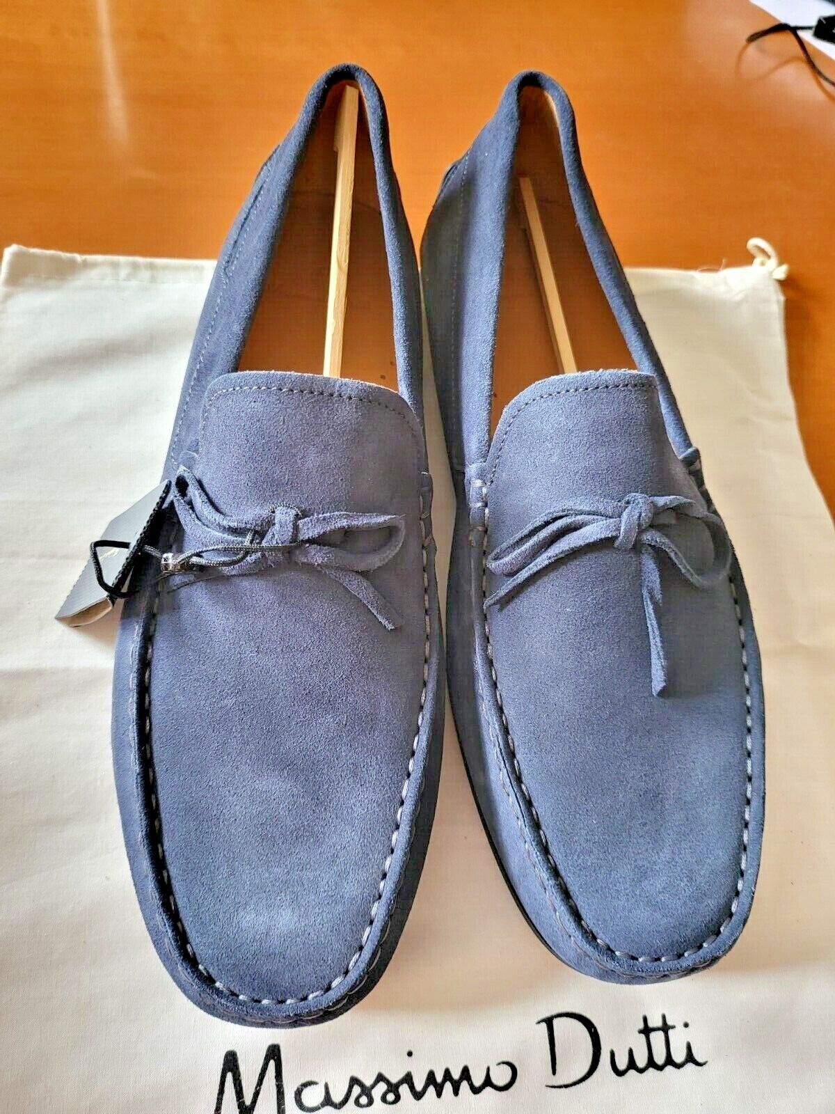 MASSIMO DUTTI MEN'S SS coll Blue split 100% suede leather loafers. 2307 ...