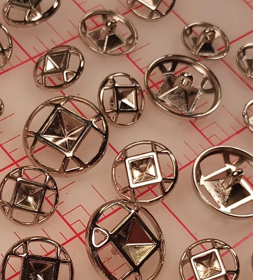 10 SMALL Metal Shank Buttons Silver Indented Square Center European Vintage 5/8" - Image 3 of 4