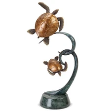 Sea Turtles On Ribbon Sculpture Statue Brass Marble Coastal ~ SPI Home 80134