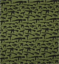 Olive Drab & Black Gun Rifles All Over Print Design Cotton Bandana 22" x 22"