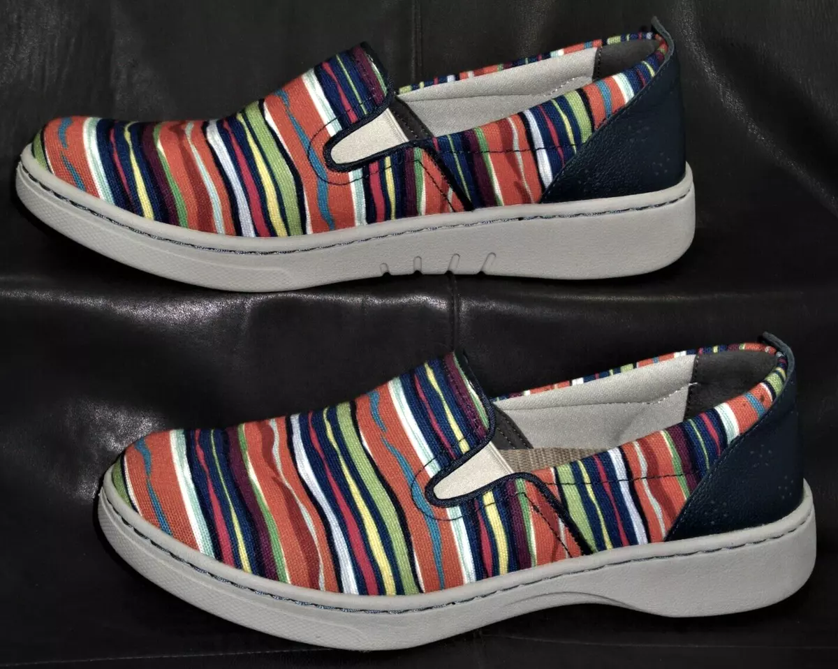 Dansko Belle women s multicolor w blue trim canvas slip on clog