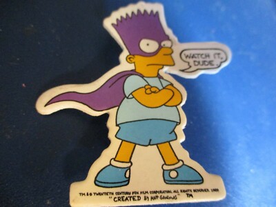 Brand New Dead Stock 1989 THE SIMPSONS Bart Watch It! 2 1/4'' Laminated Card Pin