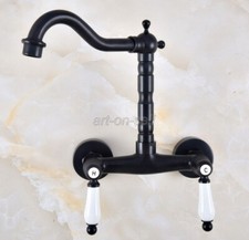 Oil Rubbed Brass Wall Mount Ceramic Handles Kitchen Bathroom Basin Sink Faucet
