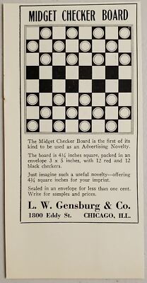 1931 Print Ad Midget Checker Board Advertising Novelty Gensburg Co ...