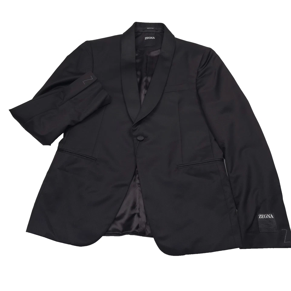 $2440 Traje Esmoquin Zegna Negro Lana y Mohair Chal Para Hombre Talla US 40S (Italia 50C) Foto 2 de 4