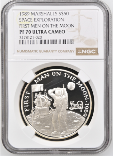 1989 Isole Marshall $5 Primi uomini sulla Luna NGC PF70 - Foto 1 di 2