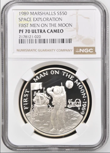 1989 Marshall Islands $5 First Men on the Moon NGC PF70
