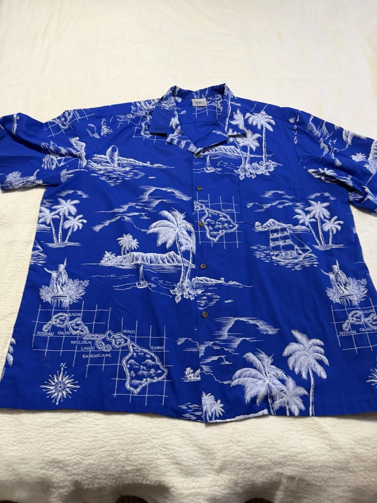 Royal Creations Men's Hawaiian Shirt Blue Short Sleeve 2XL Button Down