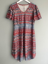 One World Dress Size S Red Blue Paisley Boho Tribal Romantic Festival Feminine