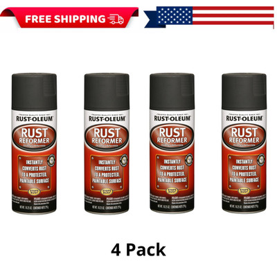(4 pack) Rust-Oleum Automotive Rust Reformer Flat Spray Paint, Black, 10.25 oz