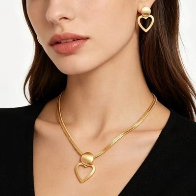 Vintage Geometrisches Halskette Ohrring Set Frauen Snake Chain