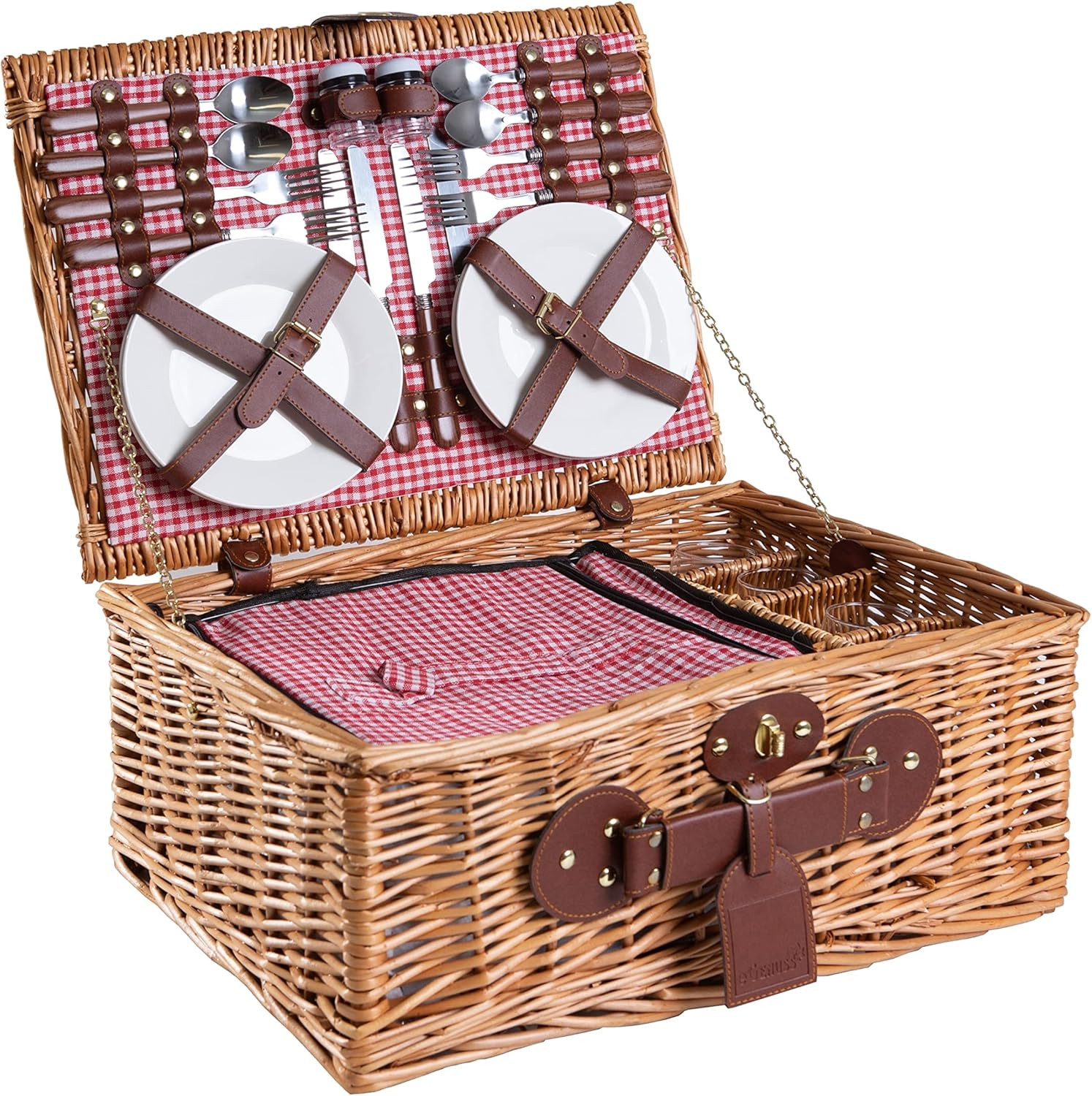 Cestino Da Picnic In Vimini Con Fodera E Coperchio – Rustico, Per Alimenti, Verdure, Campeggio E Feste (31x20.5x32 Cm)