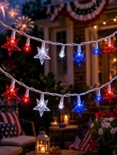 13.6FT Red White Blue Star Lights with G15 LED Bulbs, Patriotic String Lights