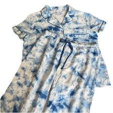 In Bloom By Jonquil Tie-Dye Short Slv Capri Pajama Set Clouds Blue White Size M