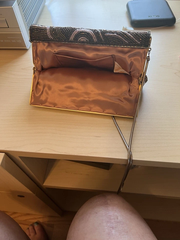 Bolso de noche vintage Robinson marrón, rosa y dorado con cuentas Foto 4 de 4