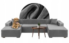 U-form Ecksofa Überzüge Set 3tlg Dunkelgrau Velours Spandex – 2/3/3 Sitzer